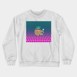 Science Sloth Vaporwave Grid Pattern Crewneck Sweatshirt